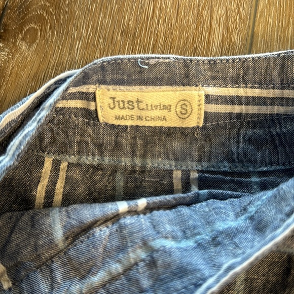 Blue Striped Cotton Linen Skirt - Picture 3 of 4